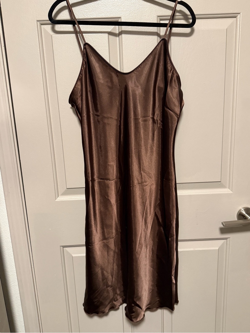bebe Satin Slip Dress in Chocolate Brown
